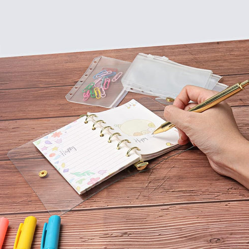NatSumeBasics A7 Binder Wallet Clear Mini A7 Budget Binder Gold Ring Cash Envelopes Loose Leaf Folders Soft Notebook Shell Protector (A7, Gold)...