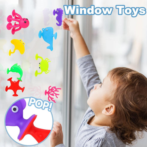Baby Suction Cup Toys, Ocean Animals Sucker Toys with Mesh Bag Storage, 18 PCS Bath Toys for Kids Ages 4-8, Sensory, Window and Travel Toy, Montes...