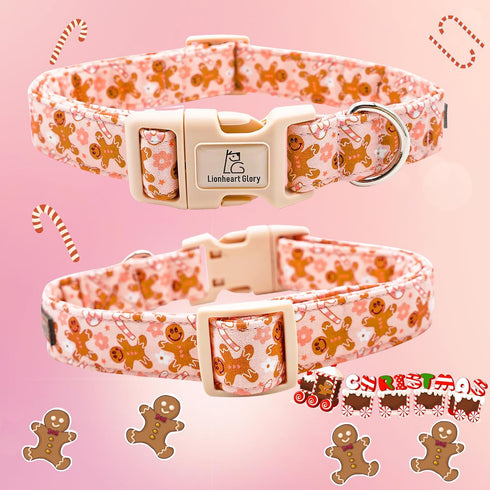 Lionheart glory Christmas Dog Collar Gingerbread Man Collar Dog Adjustable Soft Dog Collars Pink Dog Collars for Small Medium Large Dogs Girl or B...