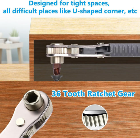 5 Pcs Mini Ratchet Wrench Set, 1/4 Inch Drive, High Torque Offset Reversible Screwdriver, with Phillips, Slotted, Hex, Torx for Tight Spaces...