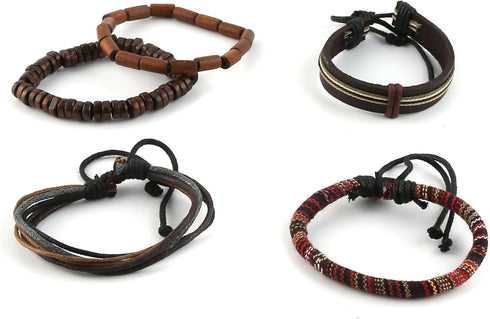 HZMAN Wrap Bracelets Men Women, Hemp Cords Wood Beads Ethnic Tribal Bracelets, Leather Wristbands...