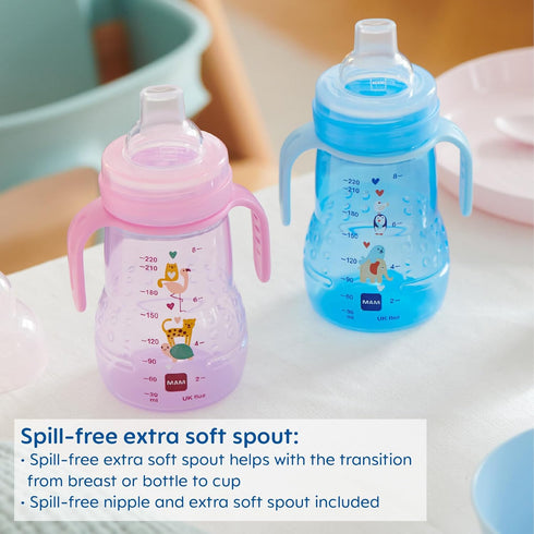MAM Trainer Sippy Cup for Toddlers 1-3, 8 oz. Transition Drinking Cup with Extra-Soft Spout, Spill-Free Nipple, and Non-Slip Handles, for Boys 4+ ...