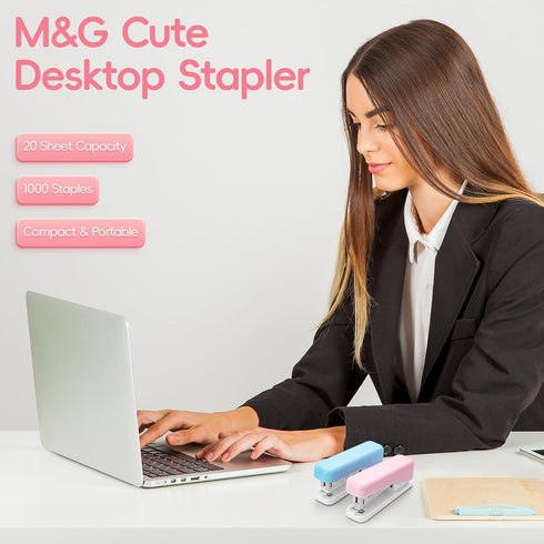 M&G Stapler Desktop Stapler, Small Cute Stapler with 1000 Staples, 20 Sheet Capacity, Portable Basic Staplers for Office School Home (Pink)...