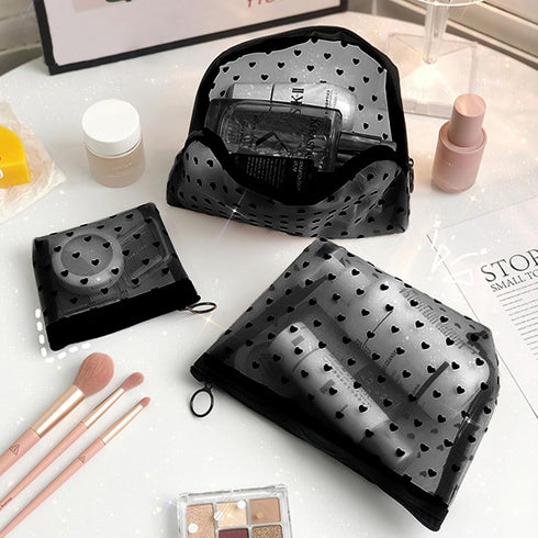 MHDGG Heart Print Mesh Makeup Bags,4 Pieces Mesh Cosmetic Bags for Women Mini Zipper Mesh Bags Portable Travel Organizing Pouch Purse Makeup Pouch...