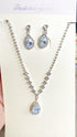 CIEHER Silver 2/3 Pieces Women Jewelry Set - Drop Necklace + Crystal Teardrop Dangle Earring Clips, Crystal Clip On Earrings Silver Non Pierced fo...