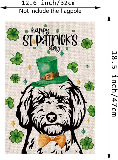 St Patricks Day Garden Flag Golden Doodle Dog Shamrocks Clovers Vertical Double Sided Holiday Outdoor Yard Decor 12.5 x 18 Inch...