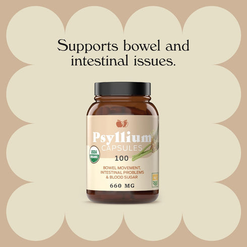 Pure Natural Whole Psyllium Husk Powder Capsules - 660mg Capsules 100 Pure Unflavored Fiber & Colon Cleanse Pills...