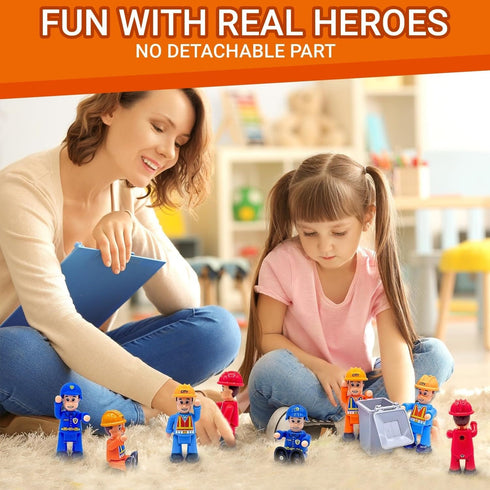 FUNERICA 10-Set Toy People Figures - Bendable Fireman, Police, Construction Workers, Community Helpers, Play Little People Toys Figurines Dollhous...