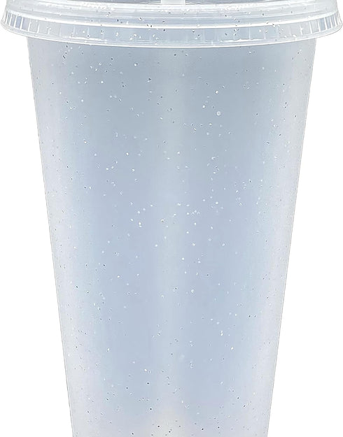 Generic 24 oz Reusable Glittered Translucent Cold Cup with straw and Lid 4 Pack...