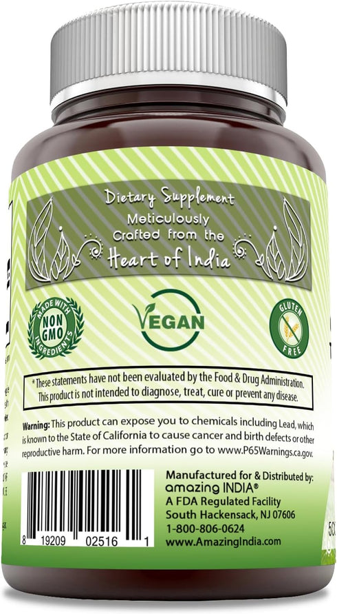Amazing India Ashwagandha 500 mg Veggie Capsules Supplement | Made with Natural Ashwagandha | Non-GMO | Gluten Free (120 Count)...