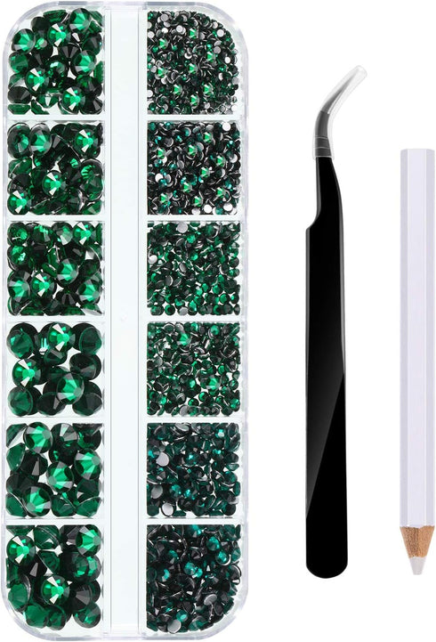 2000 Pieces Flat Back Gems Rhinestones 6 Sizes (1.5-6 Mm) Round Crystal Rhinestones with Pick up Tweezer and Rhinestones Picking Pen for Crafts Na...