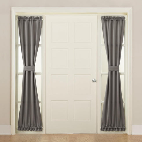 Sun Zero Barrow Energy Efficient Rod Pocket Door Sidelight Curtain Panel, 26" x 72", Gray...
