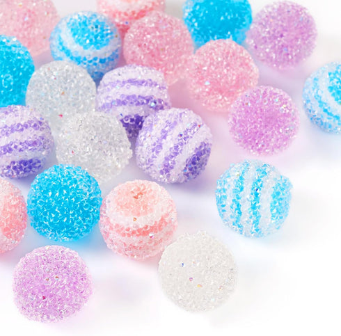 21Pcs Acrylic Disco Ball Sugar Beads 16mm Cute Focal Beads Chunky Candy Bubblegum Beads Pink Blue for Crafts DIY Beadable Pens Bracelets Jewelry M...