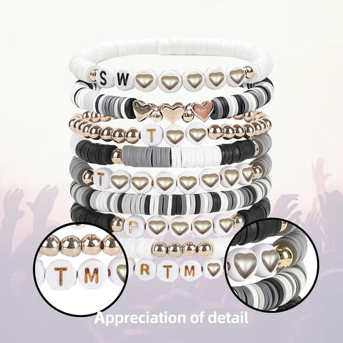 FUNTE 9PCS Black Friendship Bracelets 9pcs Black Gray Friendship Bracelets 2024 Singer New Album Name Inspiration Bracelet For Music Fans And Frie...