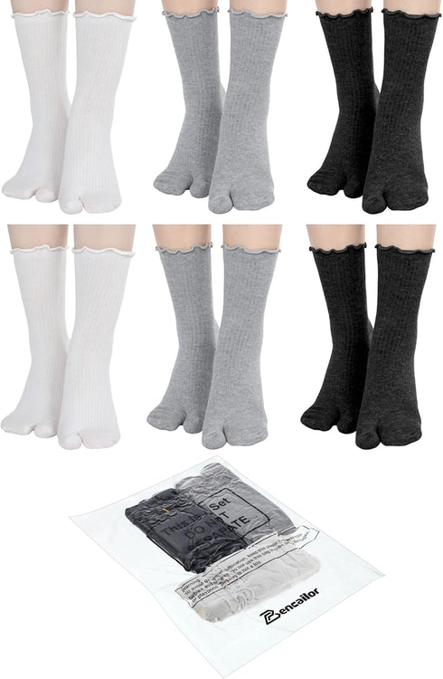 Bencailor 6 Pairs Tabi Split Toe Socks Ruffle Frilly Tabi Socks Elastic Cotton Sandal Socks for Men Women...