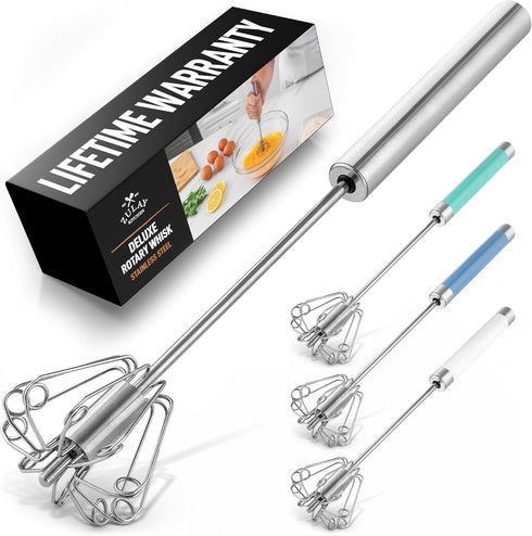Zulay Kitchen Egg Beater Whisk - Push Whisk for Cooking - Egg Whisk Mixer, Hand Mixer Manual, Automatic Whisk Cooking Tool - Hand Whisk for Kitche...