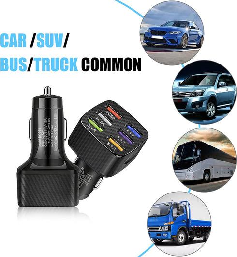 Ajxn Pack-1 Car Charger Adapter, 6 USB Multi Port Fast Charger, QC3.0 USB Fast Charger, Universal for Most Cell Phones, iPhone (Black)......