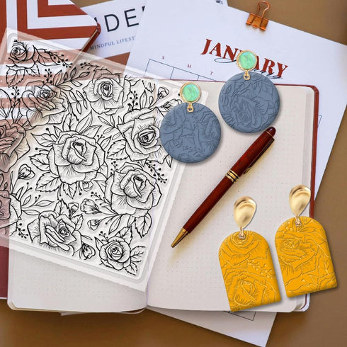 CHGCRAFT Polymer Clay Texture Sheets Rose Background Silicone Texture Stamp Sheets for Polymer Clay Texture Mat for Making Earrings Jewerly, Polym...