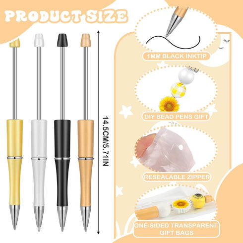 Colarr 24 Sets Plastic Beadable Pens DIY Pens Making Kit Assorted Bead Pens Wood Beads Crystal Spacer Beads Black Ink Ballpoint Pen for Women Stud...