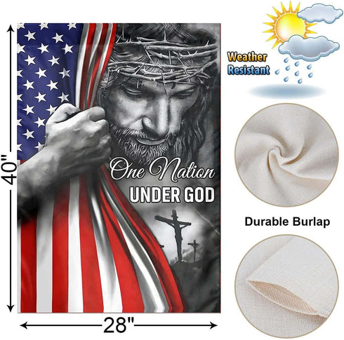 One Nation Under God Garden Flag - Christian - Jesus - USA Double Side Garden Flags House Yard Decor 28x40in...