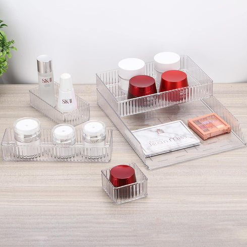 acDesign 5-Piece Stackable Clear Drawer Organizer Set, 5-Size Vanity Drawer Organizers, Plastic Desk Drawer Organizer Trays for Bedroom, Kitchen, ...
