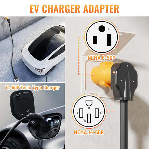 NEMA 6-50P to 14-50R EV Tesla Charger Adapter Cord, 240V 50 Amp 3 Prong Welder Plug to 4 Prong EV Charging Connector, Welder Welding Dryer EV Char...