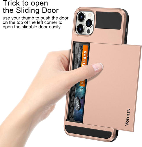 Vofolen Compatible with iPhone 12 Pro Case Wallet 5G Cover Credit Card Holder ID Slot Sliding Back Pocket Anti-Scratch Dual Layer Protective Compa...