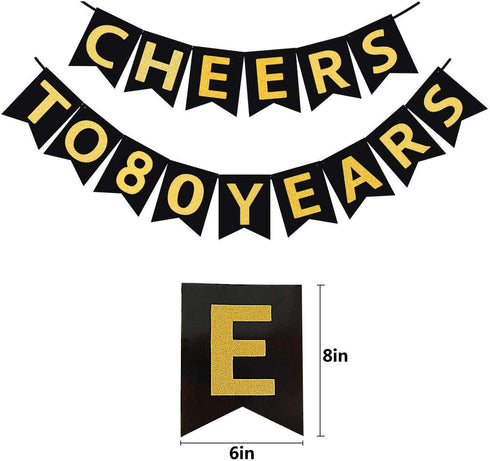 80th Birthday Party Decorations Kit - Gold Glittery Cheers to 80 Years Banner,Poms,12Pcs Sparkling 80 Hanging Swirl for 80th Anniversary Decoratio...