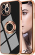 Omorro iPhone 12 Pro Max Ring Holder Case with 360 Rotation Kickstand, Shiny Plating, Rose Gold Edge, Compatible with Magnetic Car Mount, Slim Sof...