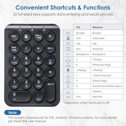 SANWA Bluetooth Numeric Keypad, Rechargeable Wireless Ten Key Number Pad, 22-Key Portable & Slim Financial Accounting Numpad for Laptop Computer, ...