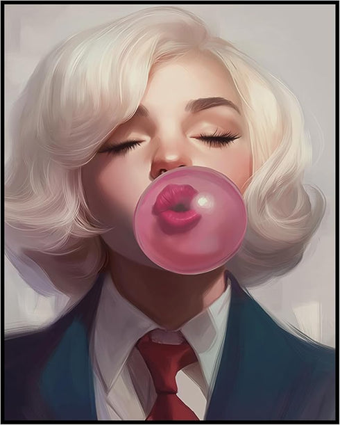 Posterizer 1 pcs-chic fun modern art-pink bubble gum blonde girl 1-Retro Art-Abstract & Modern Art-Gifts for Women- unframed wall art...