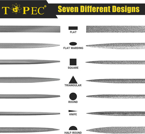 Topec Small File Set, Needle Diamond Files 15PCS, 7pcs Jewlers Files & 7pcs Steel Files with Metal Brush and Storage Bag?for Precision Metal File ...