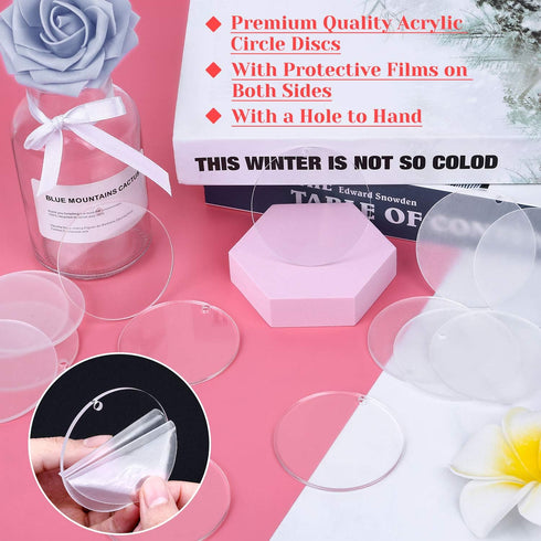 Acrylic Keychain Blanks for Vinyl, Ornament Acrylic Blanks Keychain Bulk Clear Acrylic Round with Hole for Engraving DIY Projects, Art Crafts (2.5...