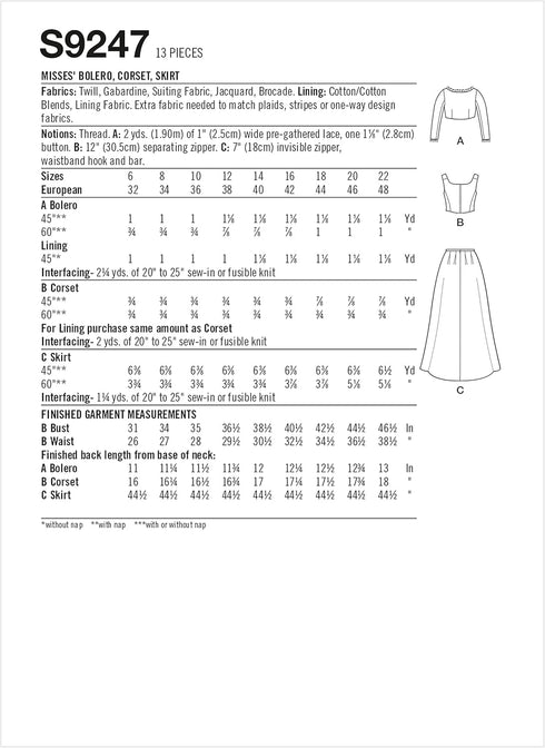 Simplicity Misses' Bolero, Corset, and Skirt Kit, Code 9247 Sewing Pattern, Sizes 14-22, White...