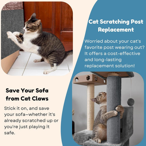 Cat Scratch Mat (3 Pack), 23.6’’ x 11.8’’ Cat Wall Stracther, Versatile Self-Adhesive Replacement Easy Use for Cat Trees, Cat Wall Furniture, Scra...