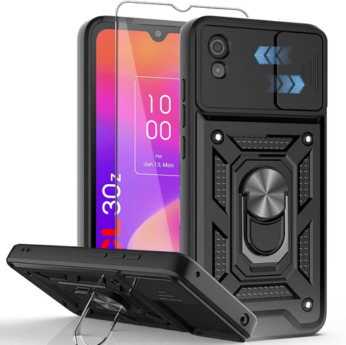 for TCL 30Z Phone Case: TCL30Z / TCL 30 Z / T602DL / 30 LE Cell Back Cover with Screen Protector - Black Sj...