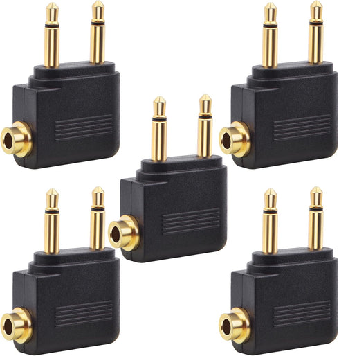 5pcs Airplane Headphone Adapters Golden Plated Dual 3.5mm Male to 3.5mm Female Airplane Headphone Adapter for Audio Jack to Plug Air Plane Flight ...