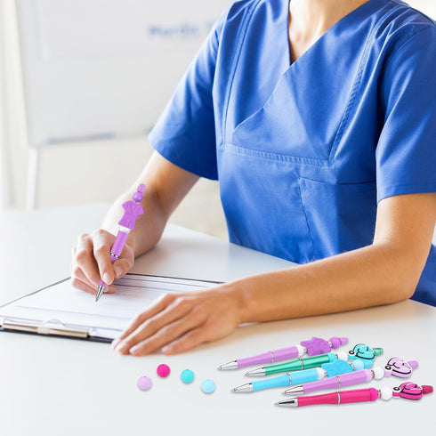 16 Pcs Nurse Beaded Pens Nurse's Day Plastic Ballpoint Pens with 72 Pcs Multicolor Beads Assorted Spacer Beads Nurse Appreciation Graduation Gift ...