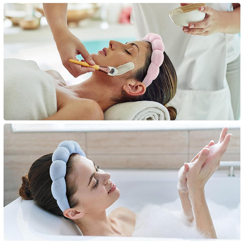 Spa Headbands for Washing Face or Facial, Set of 2 Skincare Headbands, Terry Cloth Headband Face Wash Headband Combo Pack - Puffy Makeup Headbands...
