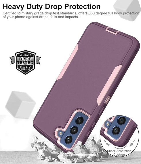 Dahkoiz for Samsung Galaxy S21 FE 5G Case, and Glass Screen Protector, Dust Proof Port Cover, Full Body Protection Durable Rubber Cover Phone Case...