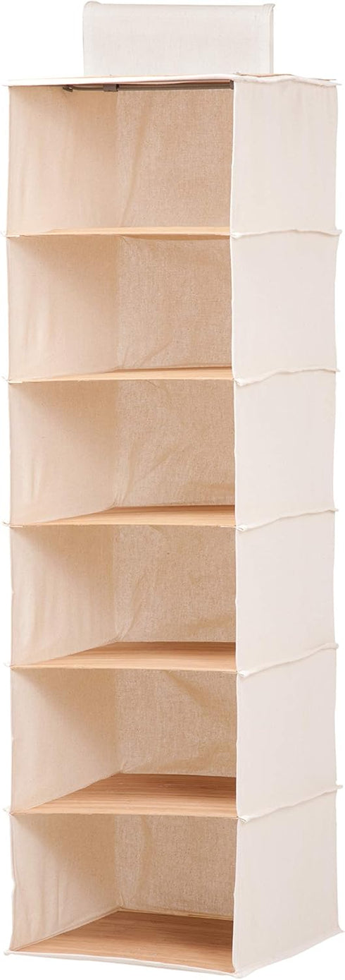 Honey-Can-Do SFT-01003 Hanging Closet Organizer, Bamboo/Canvas, 6-Shelf, 1.5 x 13 x 14.5 inches...