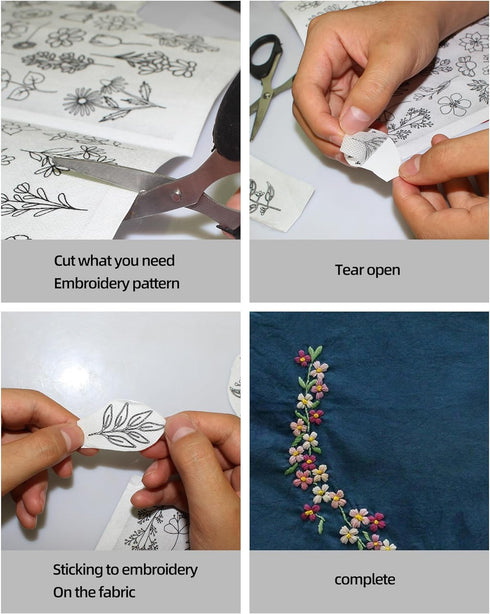 YUYUZSEN 59 Pcs Water Soluble Hand Sewing Stabilizers?Embroidery Stick and Stitch Embroidery Paper Wash Away?for Embroidery Stabilizers Flower Pat...