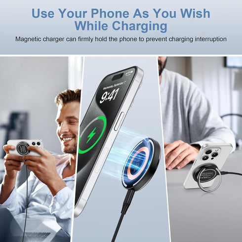 15W Magnetic Wireless Charger Fast Charging Pad for Google Pixel 8a/8 Pro/7a/7/6/5xl/Samsung Galaxy S24 Ultra/Z Flip 5/S23/S22/S21/S20 Plus,2Pack ...