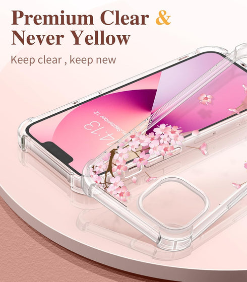 GVIEWIN Designed for iPhone 13 Case 6.1 Inch, with Tempered Glass Screen Protector + Camera Lens Protector Clear Flower Soft & Flexible Shockproof...