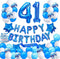 Blue 41st Birthday Decoration Happy Birthday Banner Number 41 Balloons Blue Happy Birthday Sash Cake Topper Latex Confetti Balloons for Boys Men 4...
