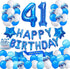 Blue 41st Birthday Decoration Happy Birthday Banner Number 41 Balloons Blue Happy Birthday Sash Cake Topper Latex Confetti Balloons for Boys Men 4...