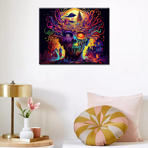Aihonmin DIY Paint by Numbers,Peculiar Sugar Skull,Canvas Oil Painting Kit for Kids & Adults,16x20 Inch Drawing Paintwork Acrylic Pigment,for Home...