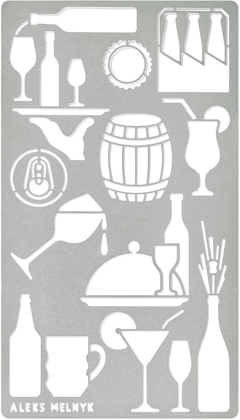 Aleks Melnyk No.24 Metal Journal Stencil, Drink, Alcohol, Beer, Wine Bottle, Stencil for Painting, Chalkboard, Template Wood Burning, Pyrography, ...