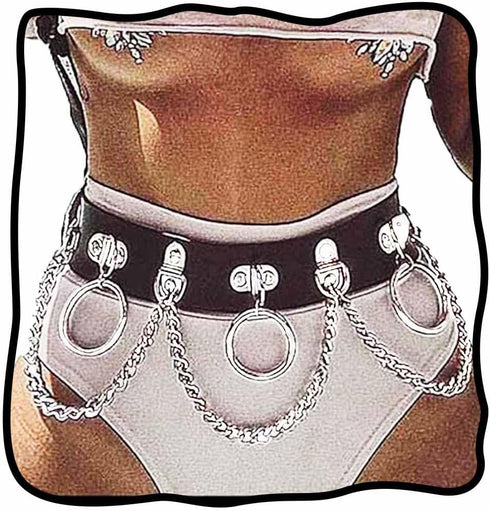 Nicute Punk Leather Chain Belt Black Goth Waist Chain Rave Body Chain Accessories for Women...