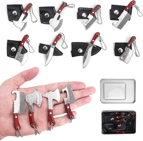 Damascus Mini Knife Set Tiny Knife Set with Sheath Mini Knives for Package Opener Box Cutter - Set of 8...